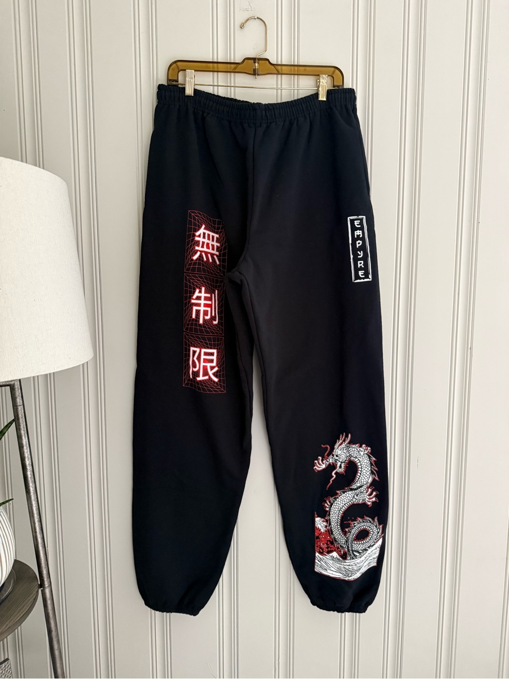 Empyre Black Sweatpants with Red & White Dragon Graphics